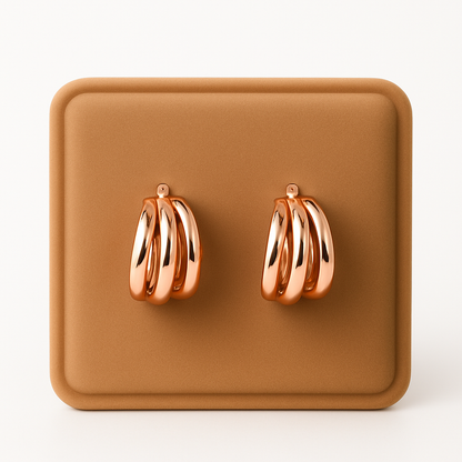 Miyaara Rose Gold Triple Hoop Earrings – Elegant & Modern Statement Jewelry