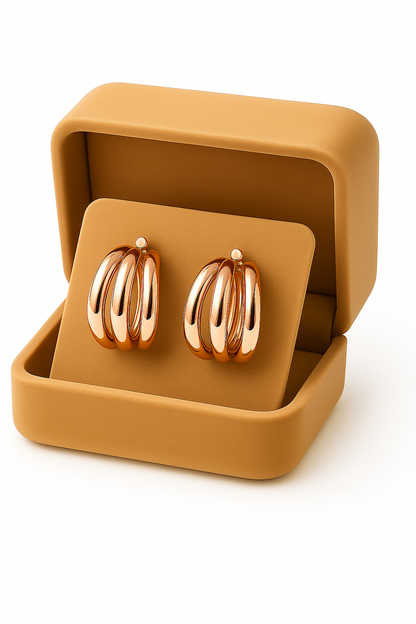 Miyaara Rose Gold Triple Hoop Earrings – Elegant & Modern Statement Jewelry