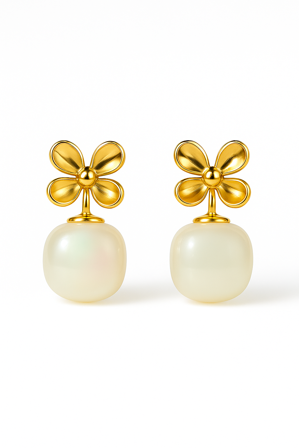 Miyaara Golden Blossom Pearl Drop Earrings