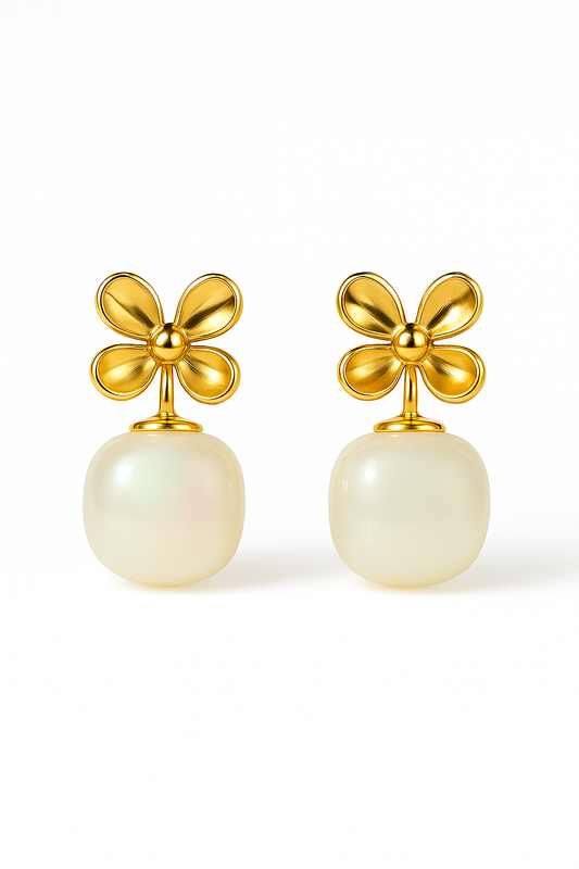 Miyaara Golden Blossom Pearl Drop Earrings