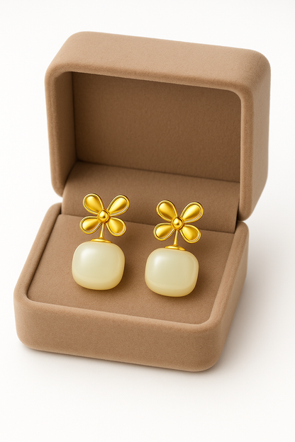 Miyaara Golden Blossom Pearl Drop Earrings