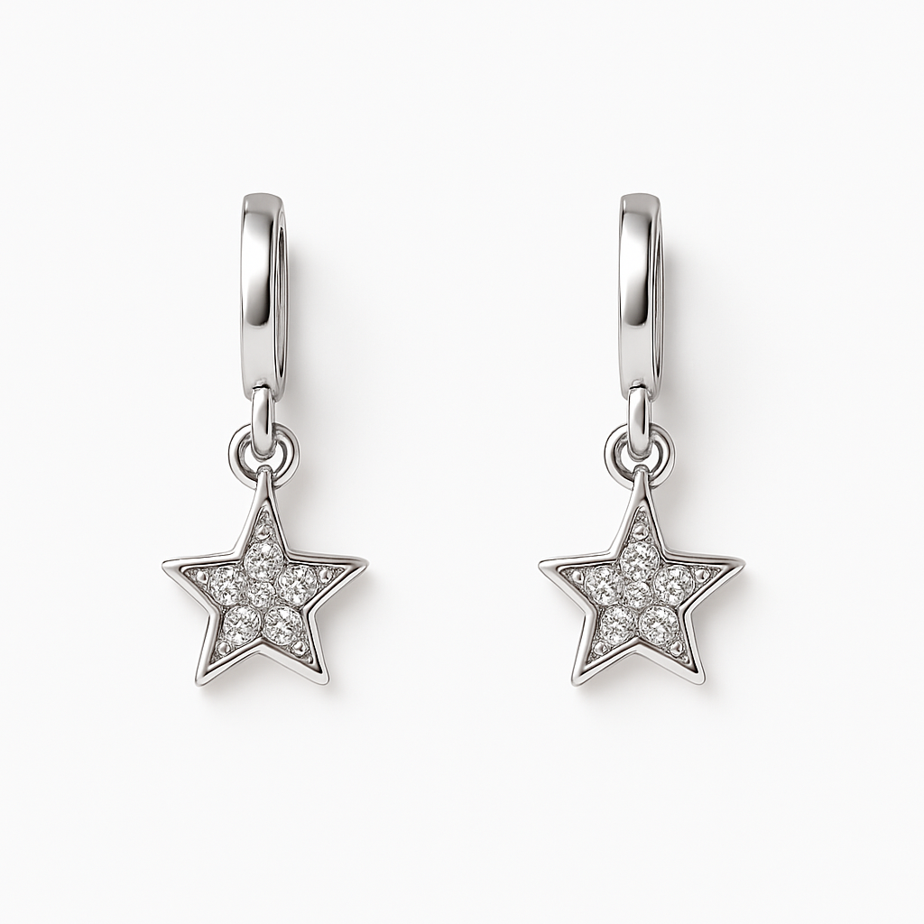 Miyaara Silver Star Dangle Earrings – Elegant Sparkling Charm