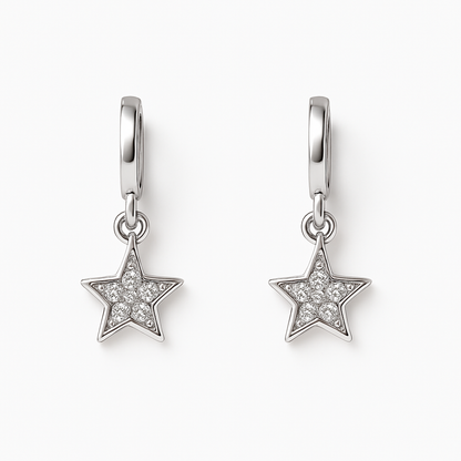 Miyaara Silver Star Dangle Earrings – Elegant Sparkling Charm