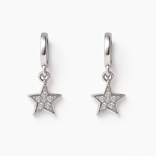 Miyaara Silver Star Dangle Earrings – Elegant Sparkling Charm
