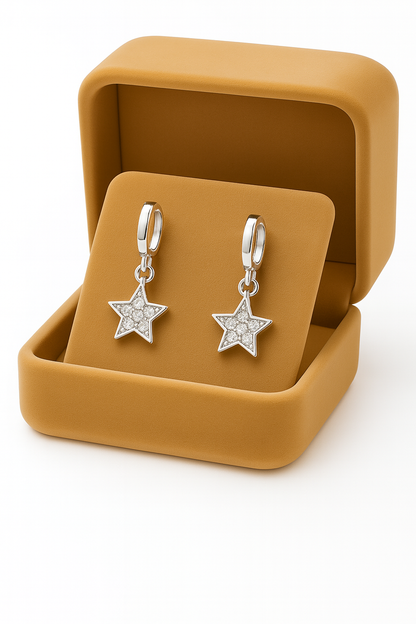 Miyaara Silver Star Dangle Earrings – Elegant Sparkling Charm