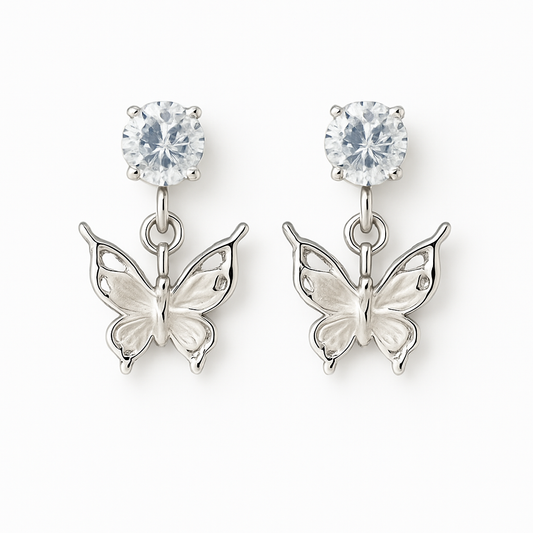 Miyaara Silver Butterfly Drop Earrings – Graceful & Sparkling Design