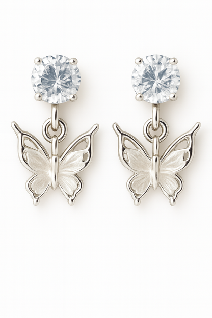 Miyaara Silver Butterfly Drop Earrings – Graceful & Sparkling Design