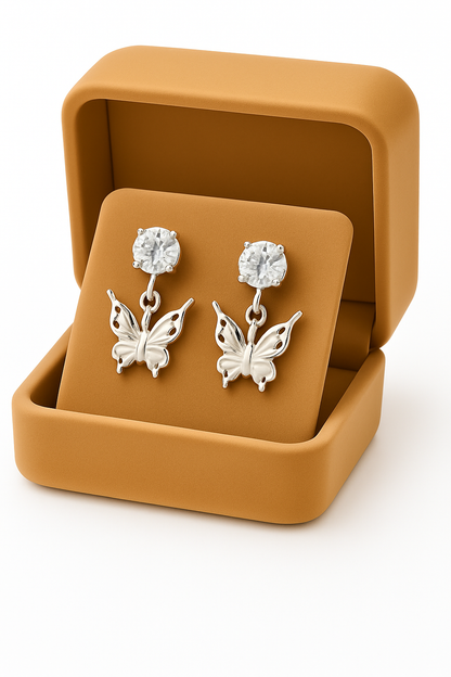 Miyaara Silver Butterfly Drop Earrings – Graceful & Sparkling Design