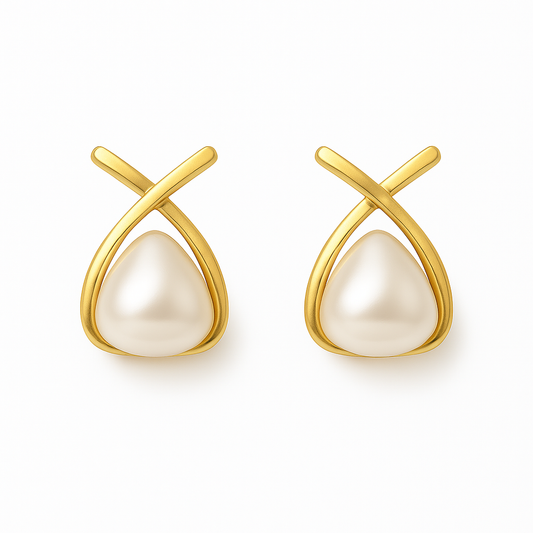 Miyaara Gold Pearl Stud Earrings – Elegant Everyday Classics